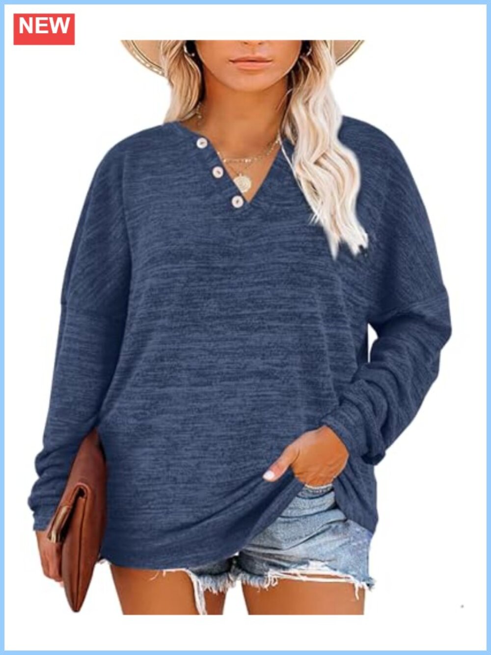 Women's Plus Size Long Sleeve Henley Tunic Sweatshirt Oversized Curved Hem